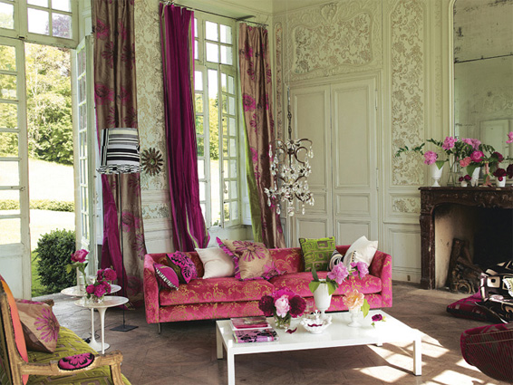 Flirty fun color designers guild living room pink and green