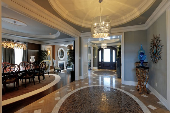 Princess Margaret Lottery Grand Prize Home Entrance view to dining room coffered ceilings, living room and entrance