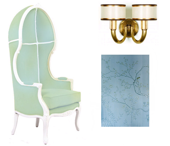 Bergdorf Goodman Restaurant look Canopy Chair Dyed Silk and Wall Sconce